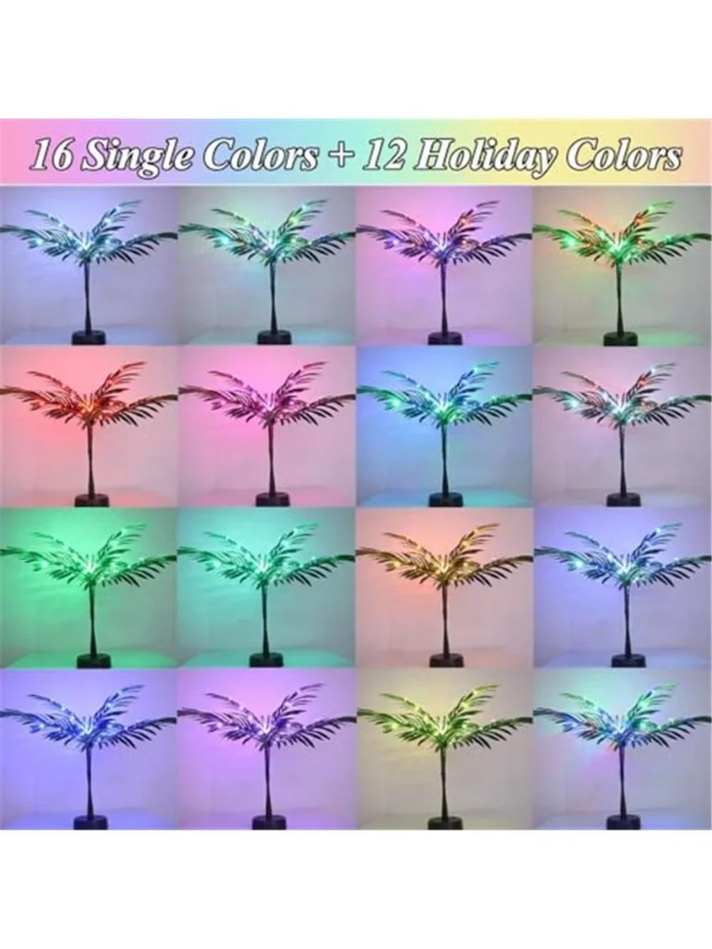 LED Lighted Palm Tree Color Changing Tropical Table Decor Remote USB Battery
